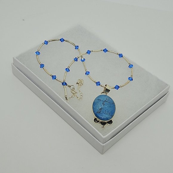 Vintage Turquoise Beaded 925 Sterling Silver Pendant Necklace - Picture 1 of 10